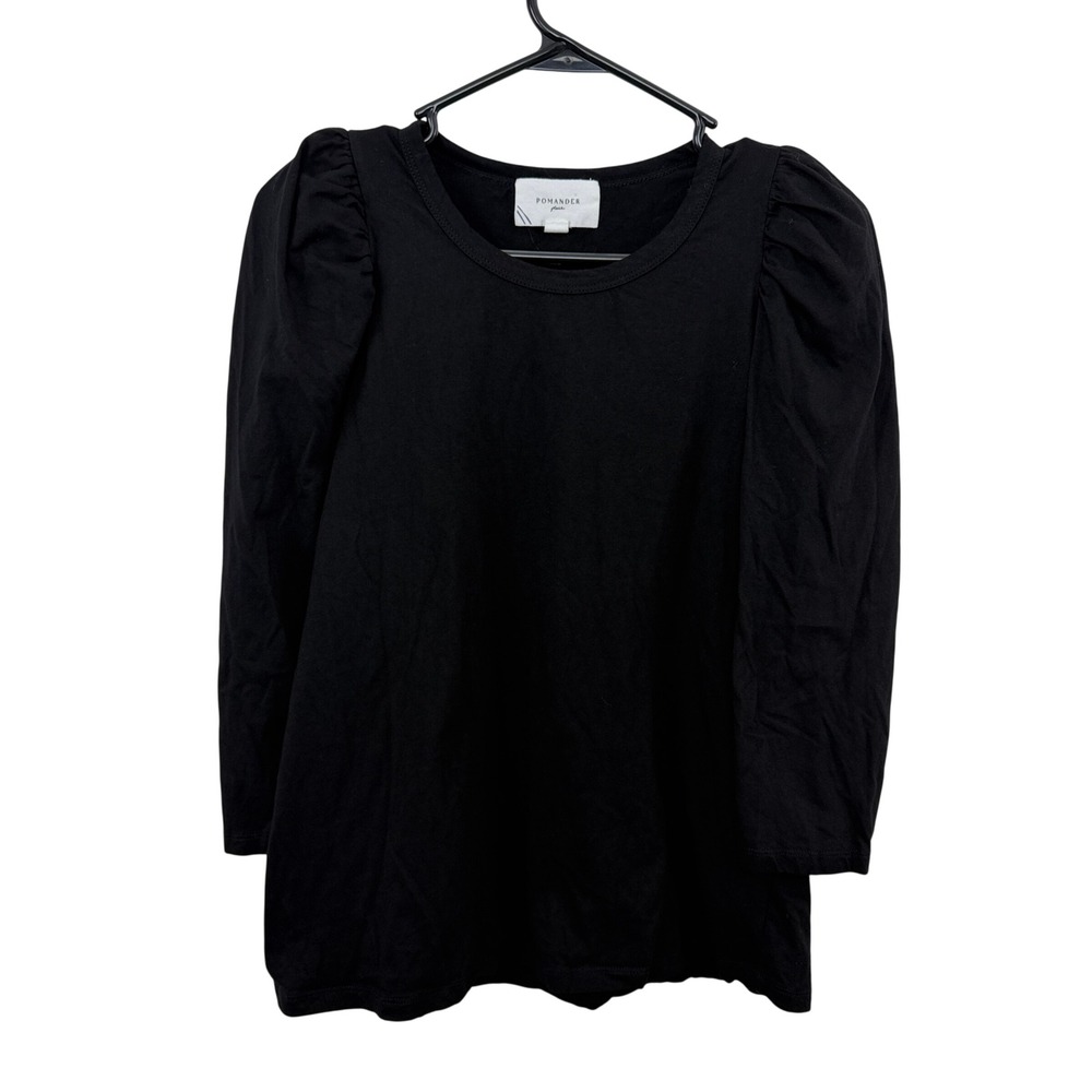 Pomander Place Top Womens Size Medium Black Puff Sleeve Cotton Crew Tuckernuck